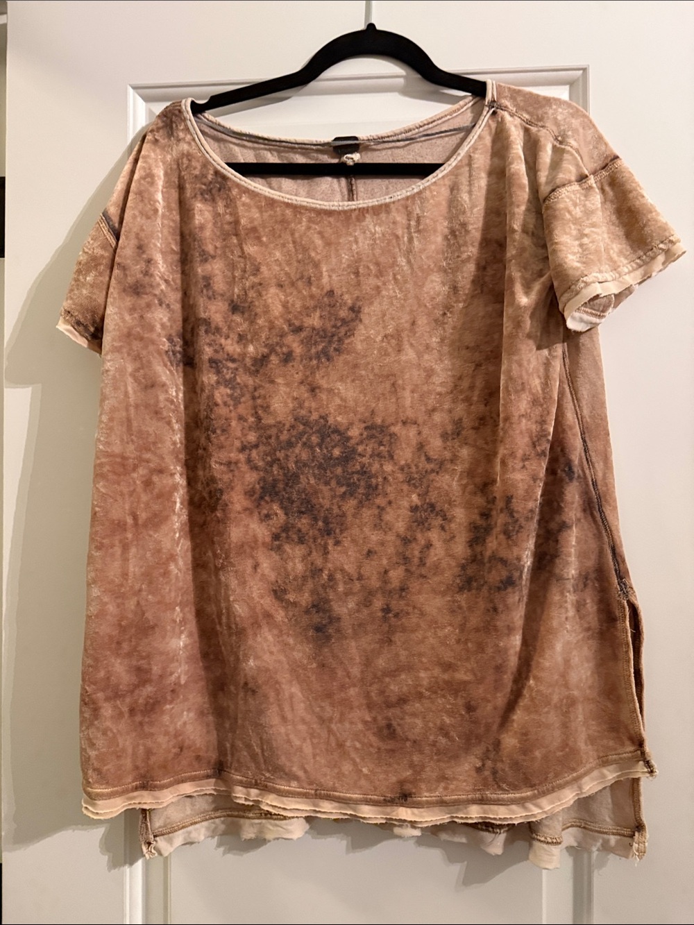 We The Free Mottled velvet Beige Brown Short Sleeve Top